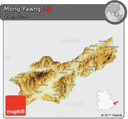 Physical 3D Map of Mong Yawng, single color outside