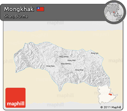 Classic Style 3D Map of Mongkhak, single color outside