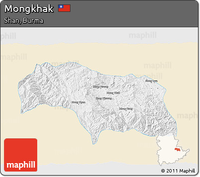 Classic Style 3D Map of Mongkhak, single color outside