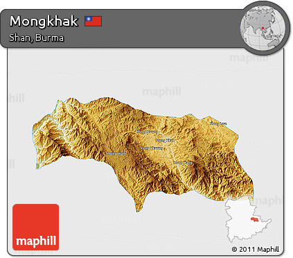 Physical 3D Map of Mongkhak, single color outside