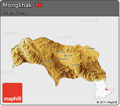 Physical 3D Map of Mongkhak, single color outside