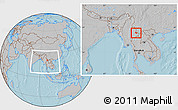 Gray Location Map of Mongkhak, within the entire country, hill shading