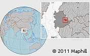 Gray Location Map of Mongkhak, highlighted country, highlighted parent region, hill shading