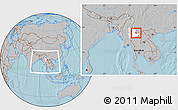 Gray Location Map of Mongkhak, highlighted parent region, within the entire country, hill shading