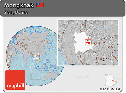 Gray Location Map of Mongkhak, highlighted parent region, hill shading