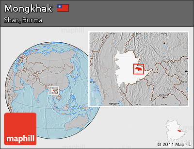Gray Location Map of Mongkhak, highlighted parent region, hill shading