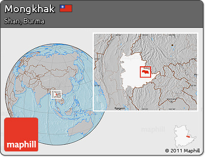 Gray Location Map of Mongkhak, highlighted parent region, hill shading