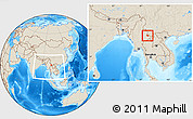 Shaded Relief Location Map of Mongkhak, within the entire country