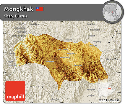Physical Map of Mongkhak, shaded relief outside