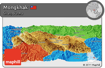 Physical Panoramic Map of Mongkhak, political outside