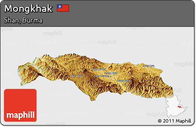 Physical Panoramic Map of Mongkhak, single color outside