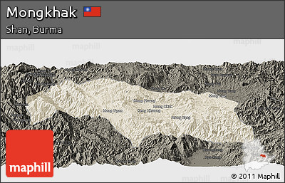 Shaded Relief Panoramic Map of Mongkhak, darken