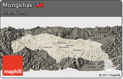 Shaded Relief Panoramic Map of Mongkhak, darken