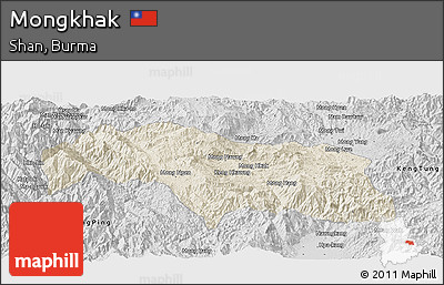 Shaded Relief Panoramic Map of Mongkhak, desaturated
