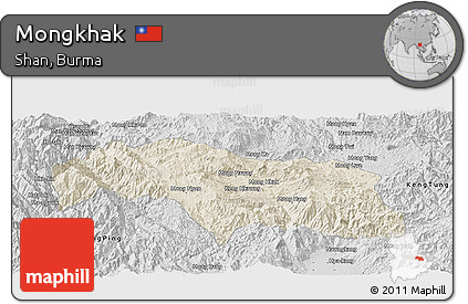 Shaded Relief Panoramic Map of Mongkhak, desaturated