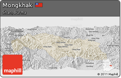 Shaded Relief Panoramic Map of Mongkhak, desaturated