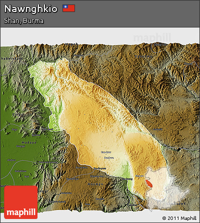 Physical 3D Map of Nawnghkio, darken