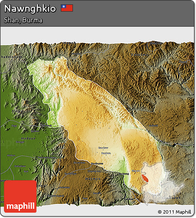Physical 3D Map of Nawnghkio, darken