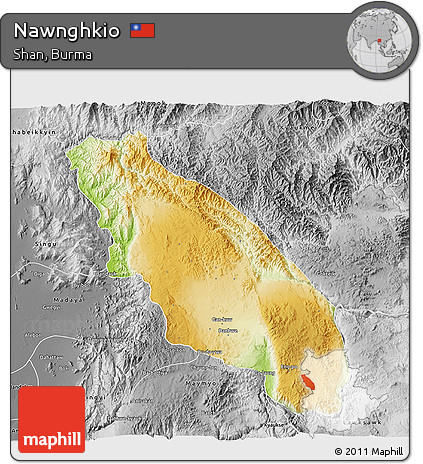 Physical 3D Map of Nawnghkio, desaturated
