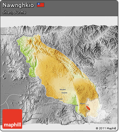 Physical 3D Map of Nawnghkio, desaturated