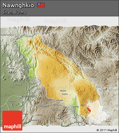 Physical 3D Map of Nawnghkio, semi-desaturated