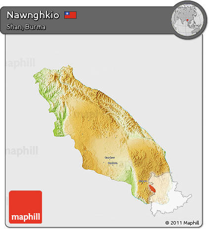 Physical 3D Map of Nawnghkio, single color outside