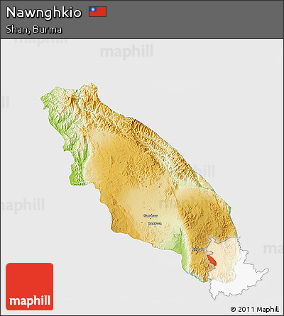 Physical 3D Map of Nawnghkio, single color outside
