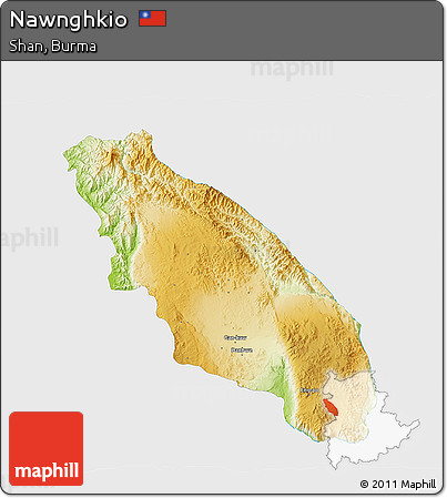 Physical 3D Map of Nawnghkio, single color outside