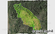 Satellite 3D Map of Nawnghkio, darken, semi-desaturated