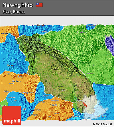 Satellite 3D Map of Nawnghkio, political outside