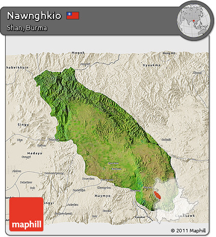 Satellite 3D Map of Nawnghkio, shaded relief outside