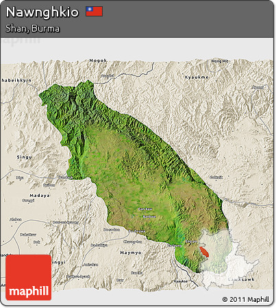 Satellite 3D Map of Nawnghkio, shaded relief outside