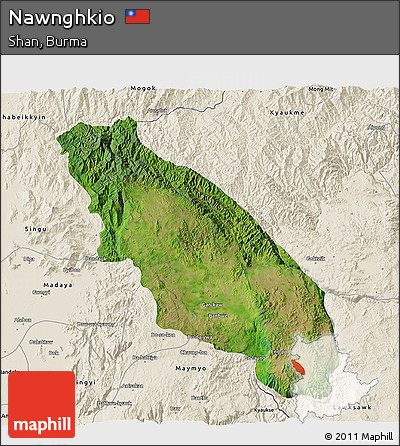 Satellite 3D Map of Nawnghkio, shaded relief outside