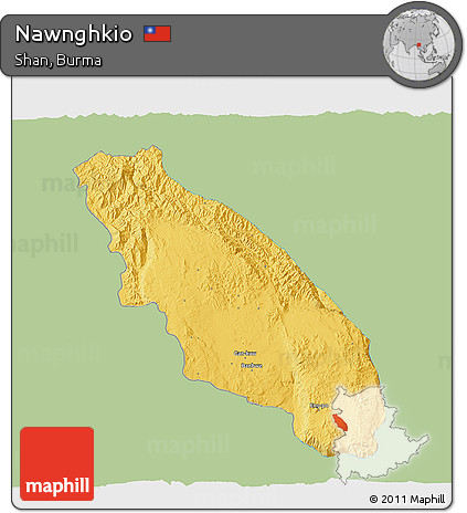Savanna Style 3D Map of Nawnghkio, single color outside