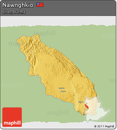 Savanna Style 3D Map of Nawnghkio, single color outside