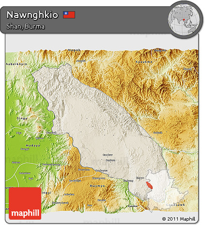 Shaded Relief 3D Map of Nawnghkio, physical outside
