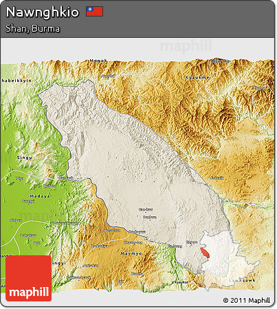 Shaded Relief 3D Map of Nawnghkio, physical outside