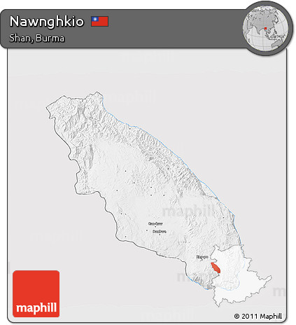 Silver Style 3D Map of Nawnghkio, single color outside