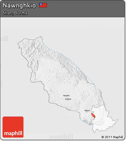 Silver Style 3D Map of Nawnghkio, single color outside