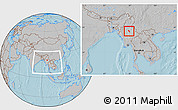 Gray Location Map of Nawnghkio, within the entire country, hill shading