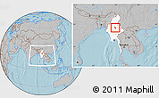 Gray Location Map of Nawnghkio, highlighted country, within the entire country, hill shading