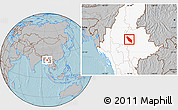 Gray Location Map of Nawnghkio, highlighted country, hill shading
