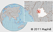 Gray Location Map of Nawnghkio, highlighted parent region, hill shading
