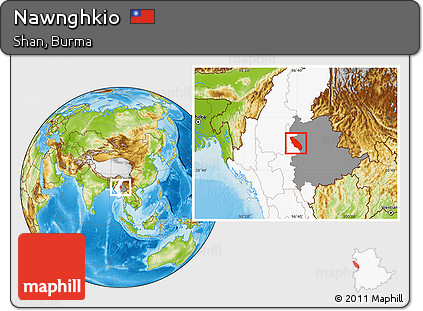 Physical Location Map of Nawnghkio, highlighted country, highlighted parent region