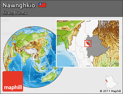 Physical Location Map of Nawnghkio, highlighted country, highlighted parent region