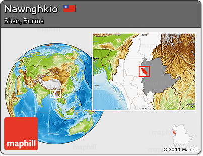Physical Location Map of Nawnghkio, highlighted country, highlighted parent region