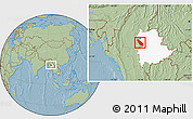 Savanna Style Location Map of Nawnghkio, highlighted parent region, hill shading