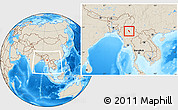 Shaded Relief Location Map of Nawnghkio, within the entire country