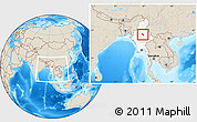 Shaded Relief Location Map of Nawnghkio, highlighted country, within the entire country