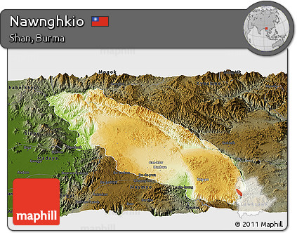 Physical Panoramic Map of Nawnghkio, darken